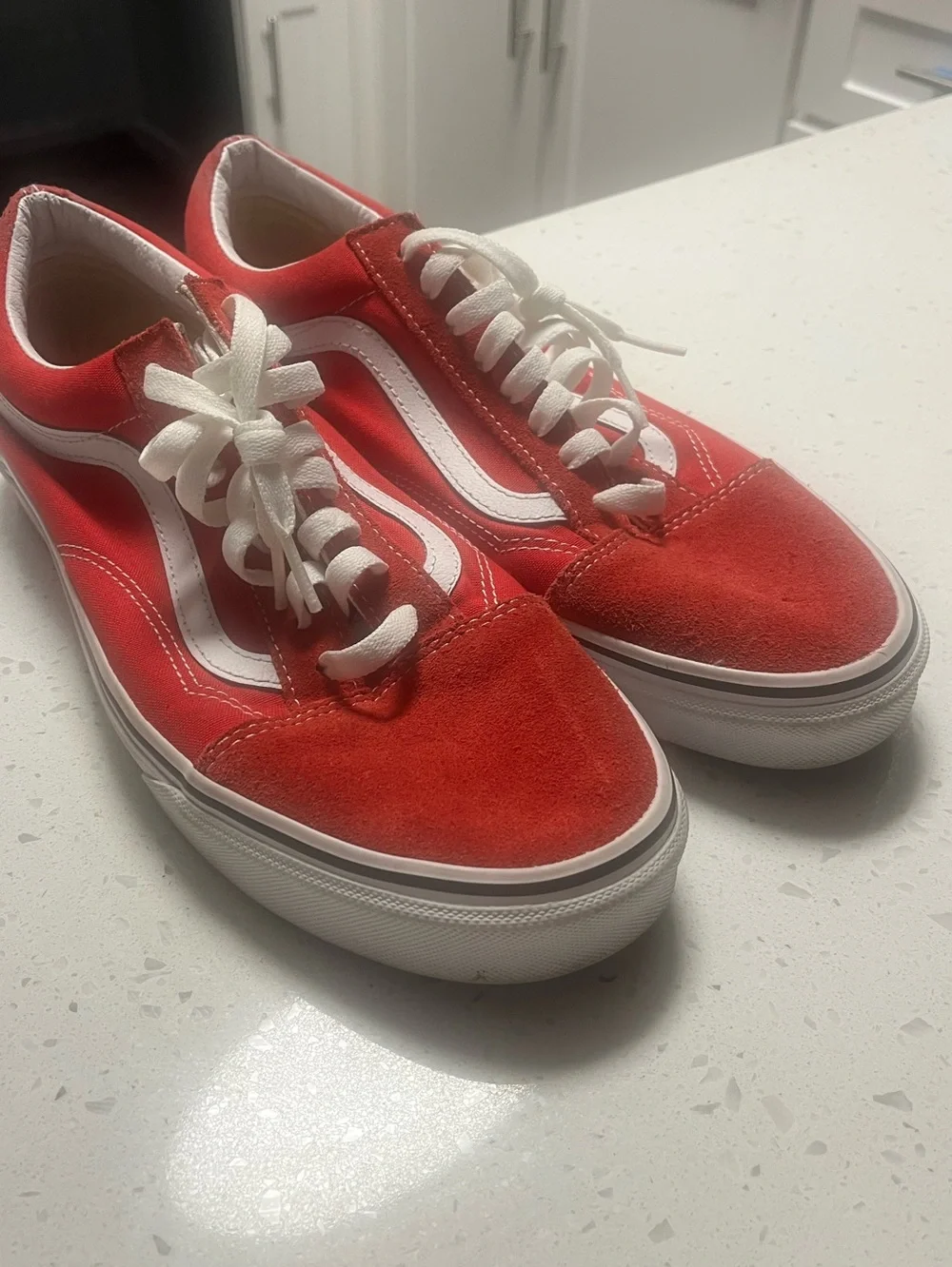 Vans Red and White Old Skool Low Top Sneakers - men’s